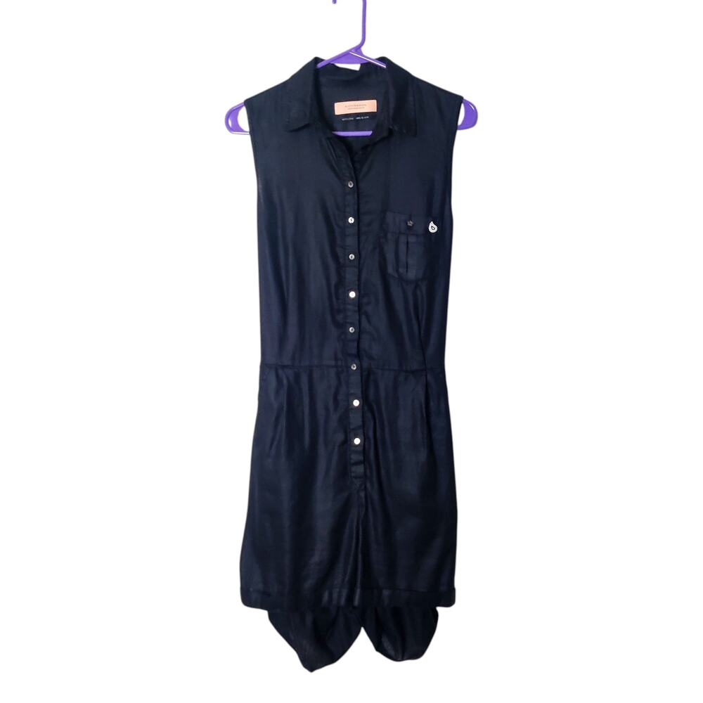 Scotch & Soda Black Chambray Denim Sleeveless Button Front Romper Playsuit 2